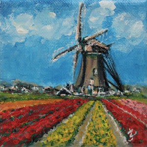 Molen met tulpenveld    